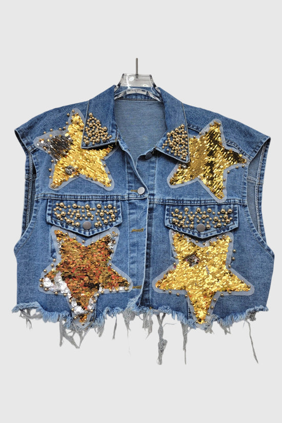 Star Embellished Denim Vest