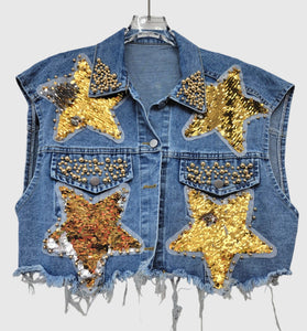 Star Embellished Denim Vest