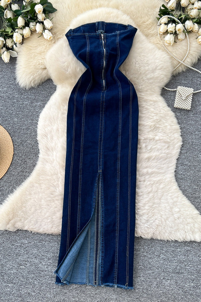 Sleek Denim Maxi Dress