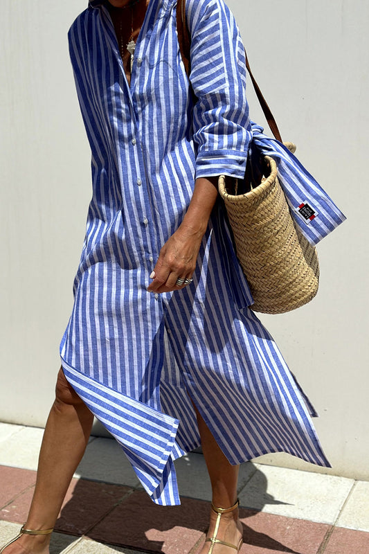 Striped Belted Shirt Dress