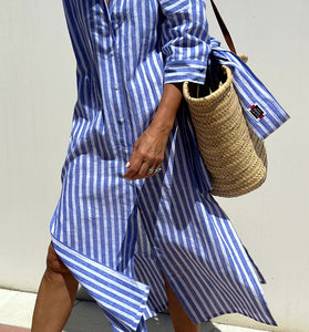Striped Belted Shirt Dress