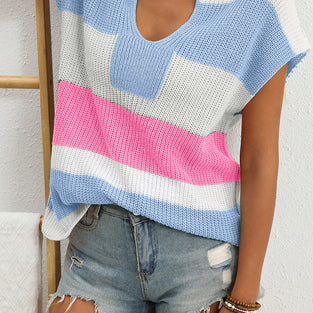 Striped Short Sleeve Knit Top