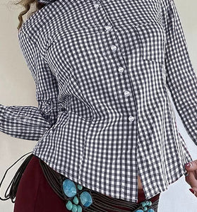 Checkered Button-Up Blouse