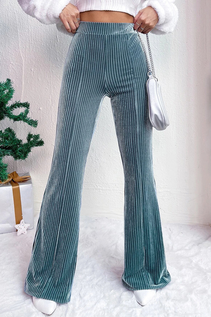 High Waist Ribbed Casual Flared Pants
