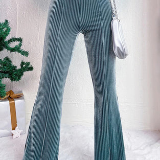 High Waist Ribbed Casual Flared Pants