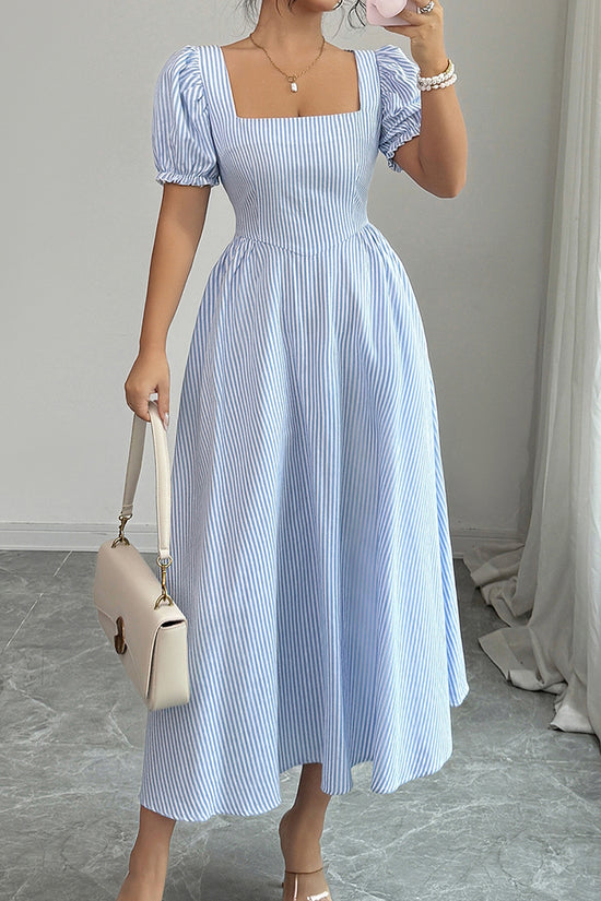 Puff Sleeve Striped Casual Dress