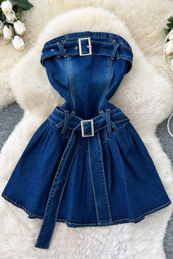 Strapless Denim Belted Dress