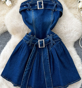 Strapless Denim Belted Dress