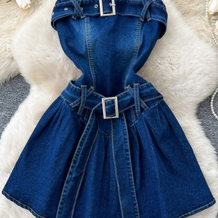 Strapless Denim Belted Dress