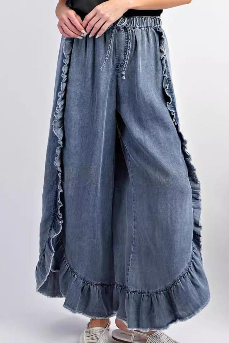 Ruffled Wide Leg Jeans