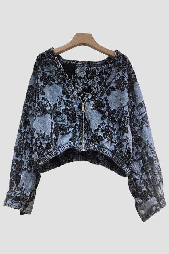 Floral Patterned Zipper Jacket