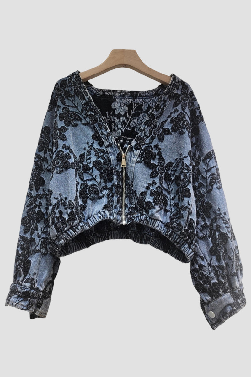 Floral Patterned Zipper Jacket