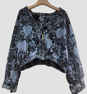 Floral Patterned Zipper Jacket