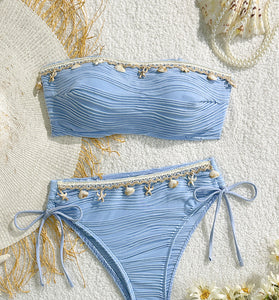 Shell-Embellished Bandeau Bikini Set