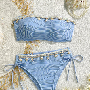 Shell-Embellished Bandeau Bikini Set