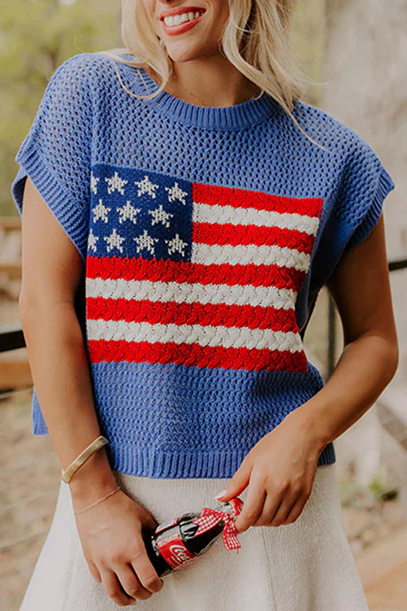 Flag Graphic Short Sleeve Sweater Top