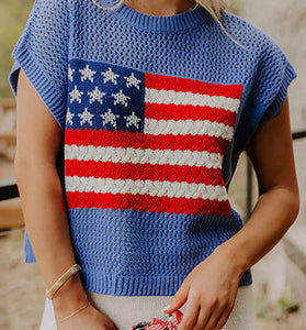 Flag Graphic Short Sleeve Sweater Top