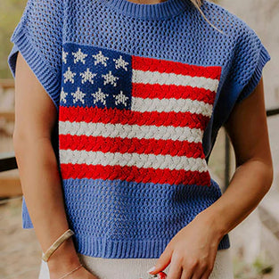 Flag Graphic Short Sleeve Sweater Top