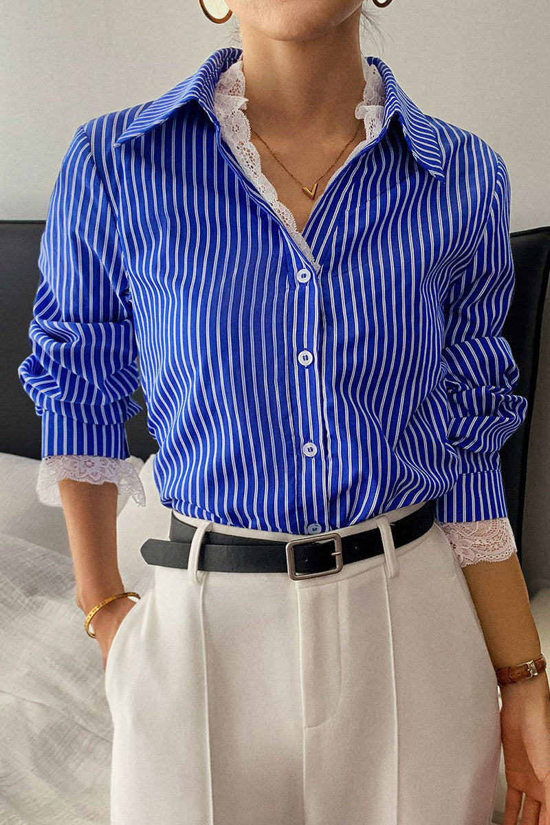 Striped Lace-Trim Blouse