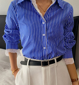 Striped Lace-Trim Blouse