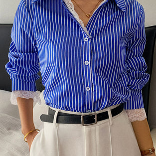 Striped Lace-Trim Blouse
