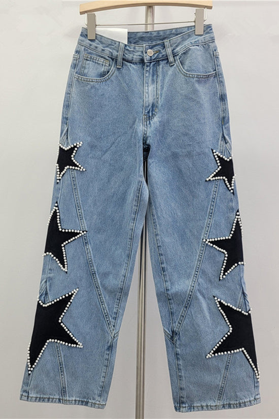 Star Embellished Straight Jeans