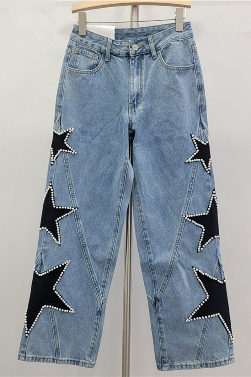 Star Embellished Straight Jeans