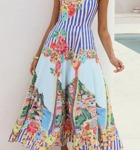 Floral Striped Spaghetti Strap Maxi Dress