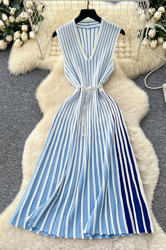 Classic Striped Sleeveless Casual Dress