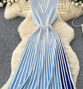 Classic Striped Sleeveless Casual Dress