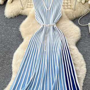 Classic Striped Sleeveless Casual Dress