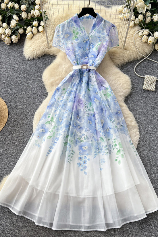 Floral Belted A-Line Maxi Dress