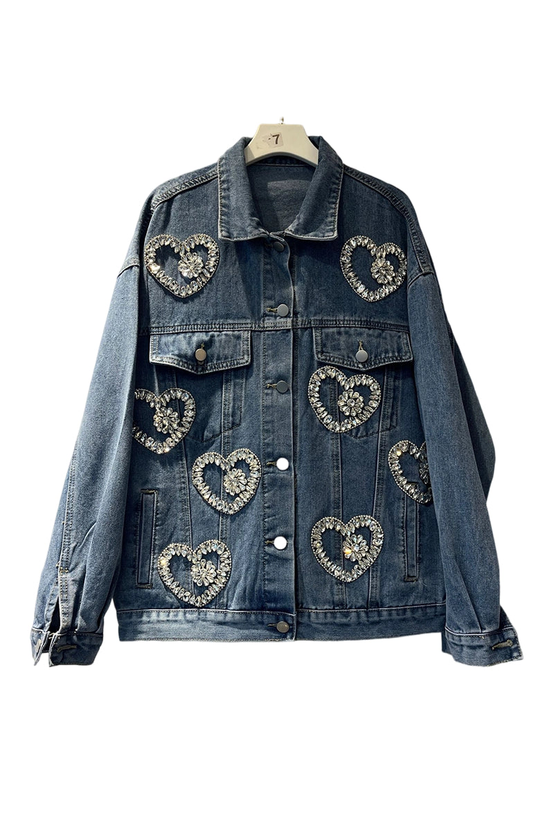 Heart Embellished Denim Jacket