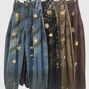Trendy Distressed Barrel Jeans