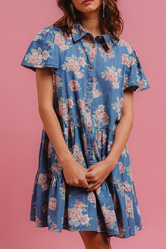 Floral Button-Up Denim Dress