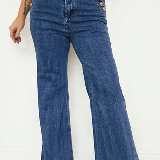 Button Detail Flare Jeans