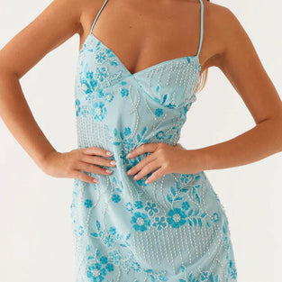 Embellished Spaghetti Strap Mini Dress