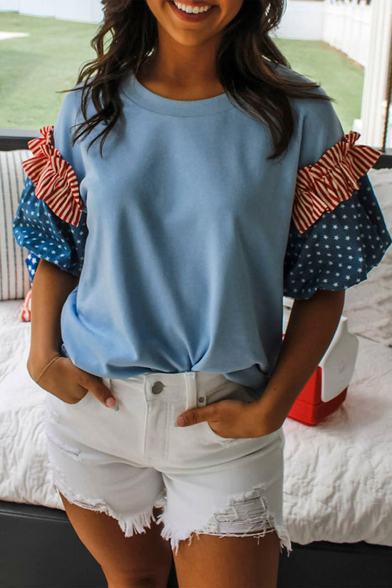Star & Stripe Short Puff Sleeve Top