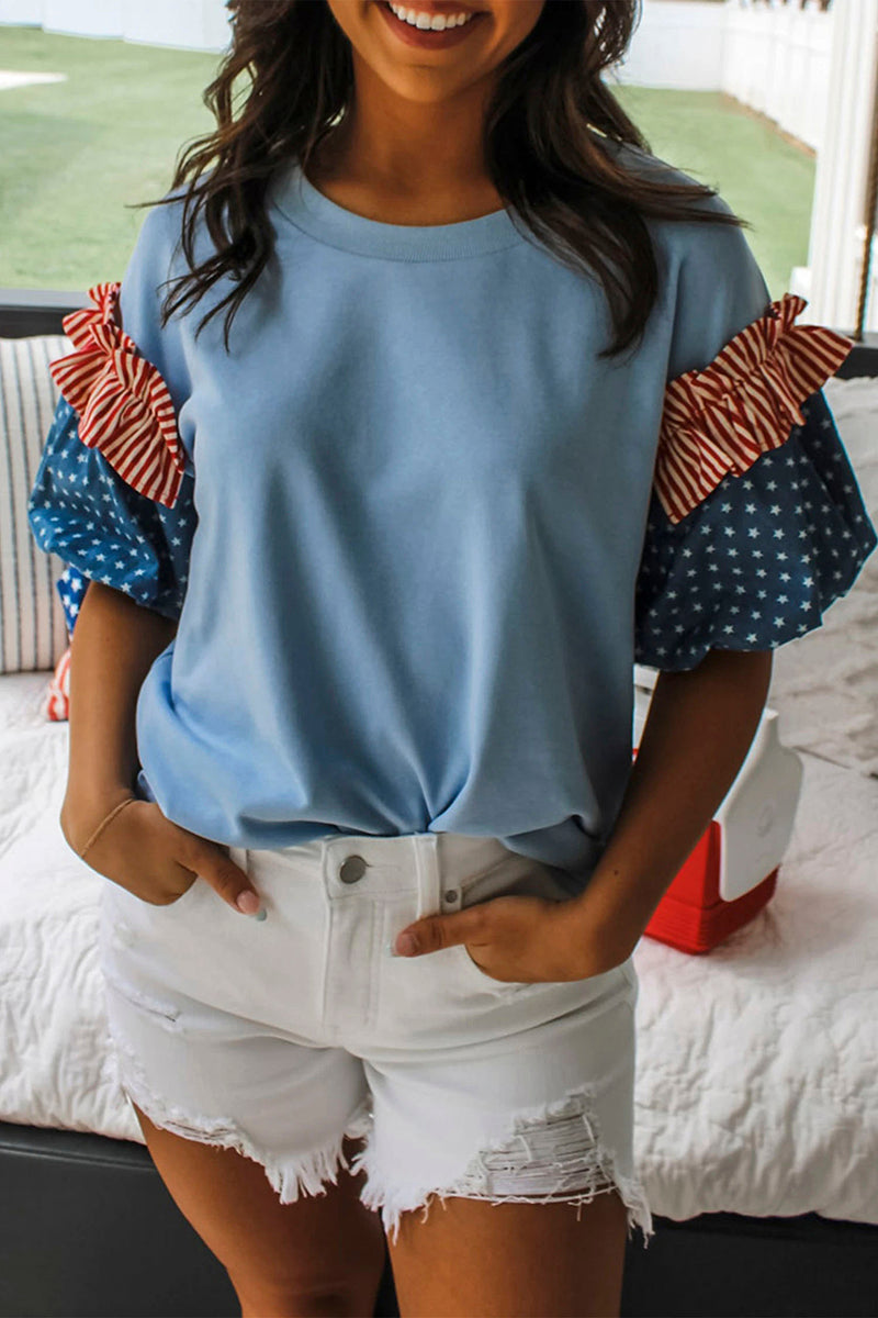 Star & Stripe Short Puff Sleeve Top