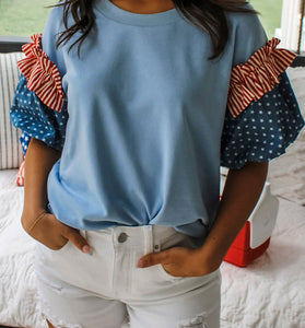 Star & Stripe Short Puff Sleeve Top