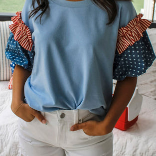Star & Stripe Short Puff Sleeve Top