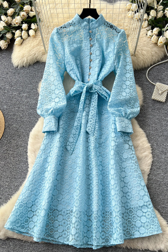 Elegant Long Sleeve Tie Waist Dress