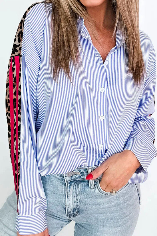 Striped Patchwork Button-Down Shirt