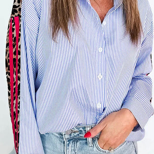 Striped Patchwork Button-Down Shirt