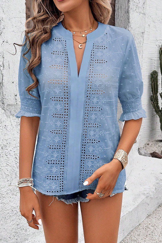 Elegant Eyelet V-Neck Blouse