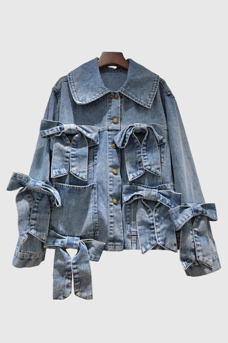 Trendy Bow Accented Denim Jacket