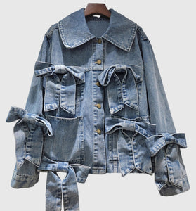 Trendy Bow Accented Denim Jacket