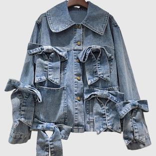 Trendy Bow Accented Denim Jacket