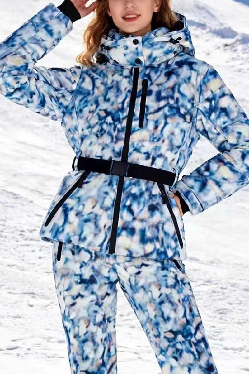 Geometric Pattern Hooded Belted Coat