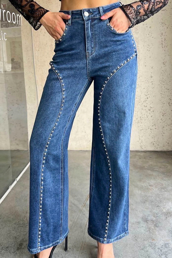 Studded Straight Fit Denim Jeans